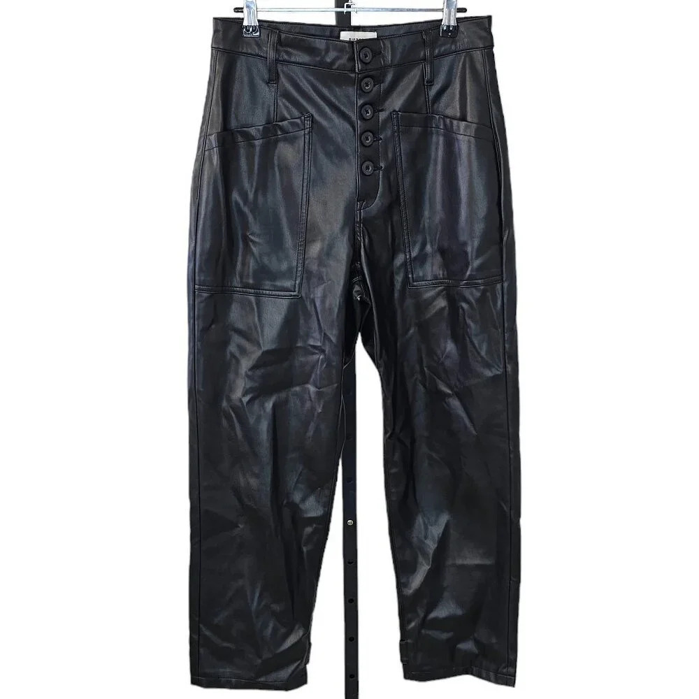 Revolve Pistola Tammy High Rise Trouser Size 28 Black Button Front